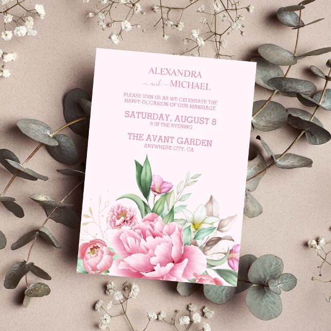 Invitación Elegante acuarela Rubor Dusty Rosa Boda floral (Subido por el creador)