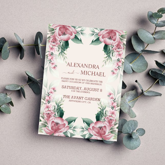 Invitación Elegante acuarela Rubor Dusty Rosa Floral (Subido por el creador)