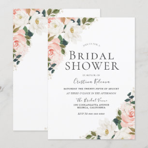 Invitación Elegante acuarela Rubor Floral Leaf Bridal Shower