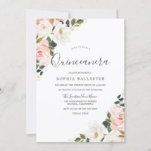 Invitación Elegante acuarela Rubor Floral Leaf Quinceanera