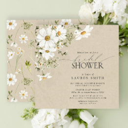 Invitación Elegante acuarela rústica Daisy Bridal Shower