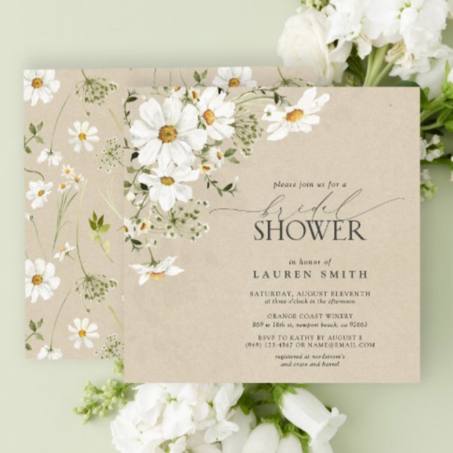 Invitación Elegante acuarela rústica Daisy Bridal Shower (Elegance in Bloom: Rustic Bridal Shower Invites 🌼)