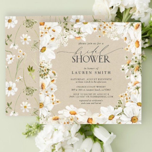 Invitación Elegante acuarela rústica Daisy Bridal Shower (Bridal Shower Invitation)