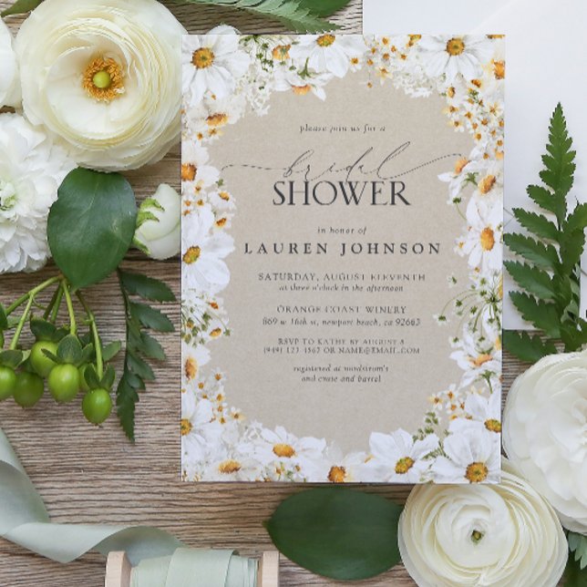 Invitación Elegante acuarela rústica Daisy Bridal Shower (Bridal Shower Invitation)
