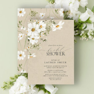 Invitación Elegante acuarela rústica Daisy Bridal Shower