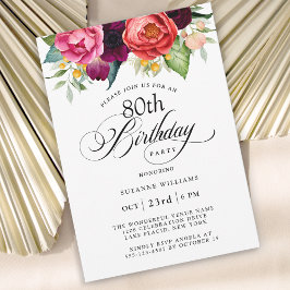 Invitación Elegante acuarela rústica Floral 80 cumpleaños