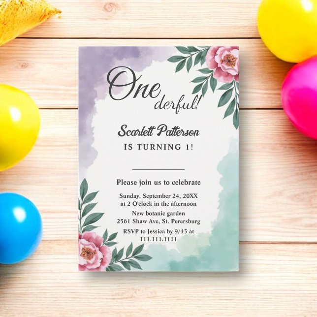 Invitación Elegante acuarela rústica Floral Boho 1er cumpleañ (Subido por el creador)