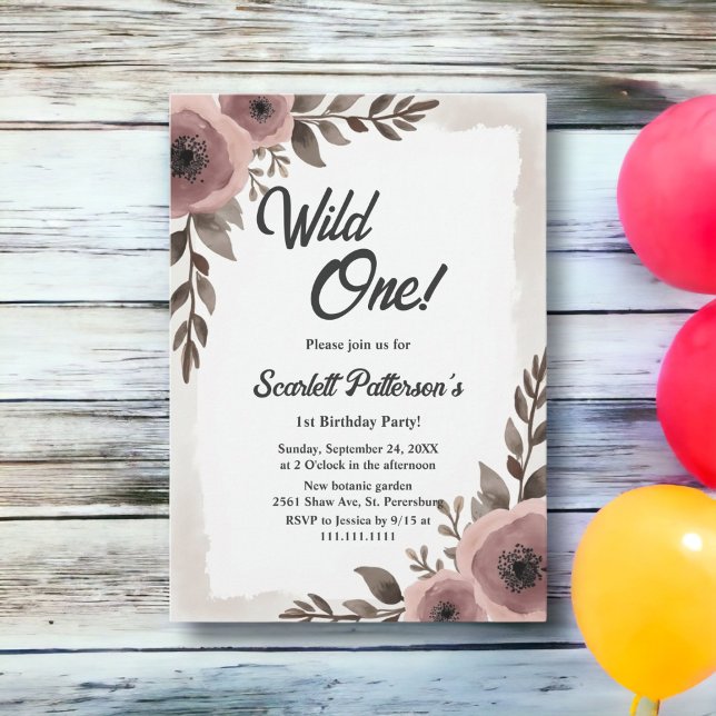 Invitación Elegante acuarela rústica Floral salvaje un cumple (Subido por el creador)