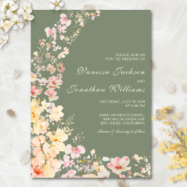 Invitación Elegante acuarela Sage Green Wildflowers Boda