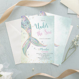 Invitación Elegante Acuarela Sirena De Color De Agua Bajo Seg