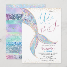 Invitación Elegante Acuarela Sirenita Bajo 5 Nacimientos