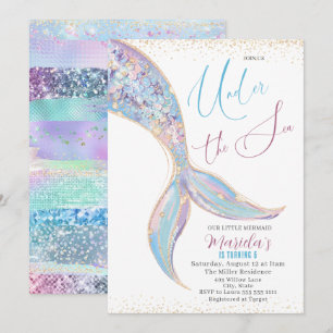 Invitación Elegante Acuarela Sirenita Bajo 5 Nacimientos