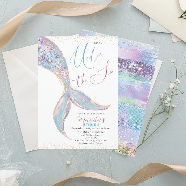 Invitación Elegante Acuarela Sirenita Bajo 5 Nacimientos (Subido por el creador)