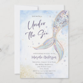 Invitación Elegante acuarela Sirenita bajo el mar Bebé