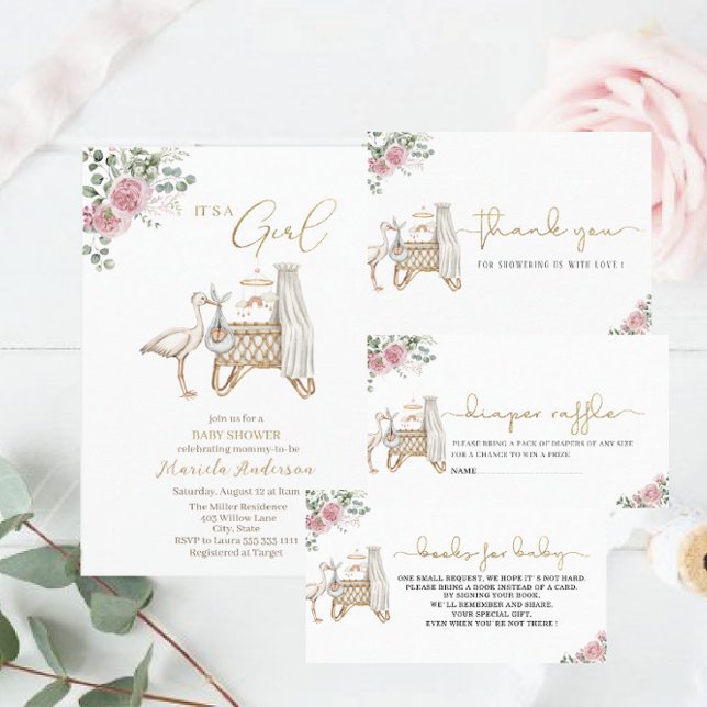 Invitación Elegante acuarela Stork Baby Baby Shower (Subido por el creador)