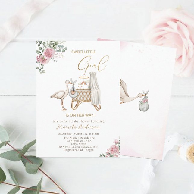 Invitación Elegante acuarela Stork Baby Baby Shower (Subido por el creador)
