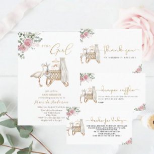 Invitación Elegante acuarela Stork Baby Baby Shower