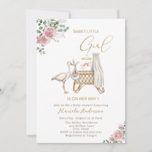Invitación Elegante acuarela Stork Baby Baby Shower