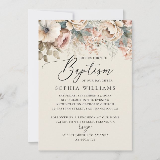 Invitación Elegante acuarela suave boho escritura floral baut (Anverso)