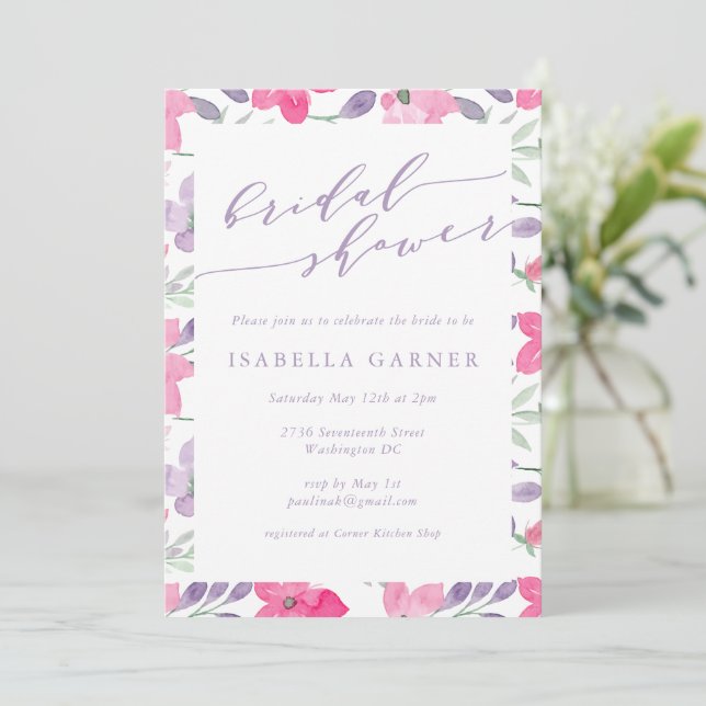 Invitación Elegante acuarela suave pastel rosa ducha de novia (Anverso de pie)