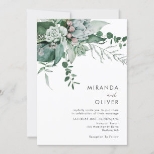 Invitación Elegante acuarela Suculenta el Boda verde