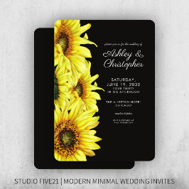 Invitación Elegante acuarela Sunflower Boda negro