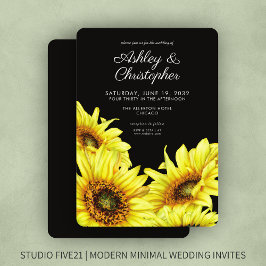 Invitación Elegante acuarela Sunflower Boda negro