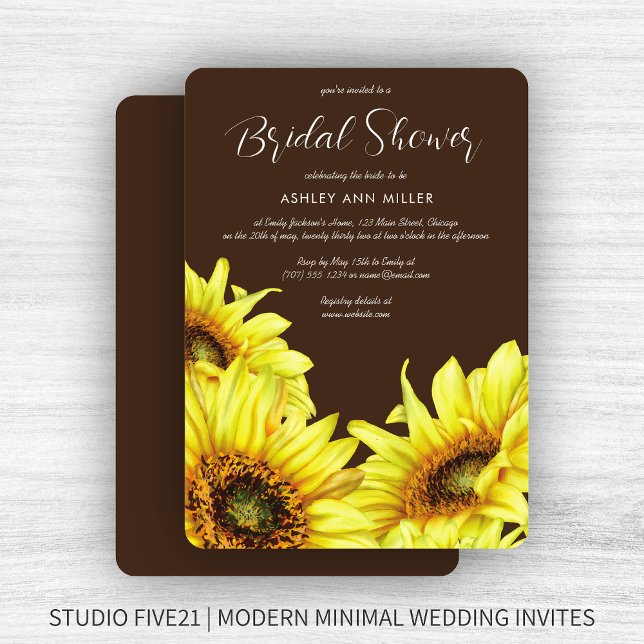 Invitación Elegante acuarela Sunflower Brown Wedflower Shower (Subido por el creador)