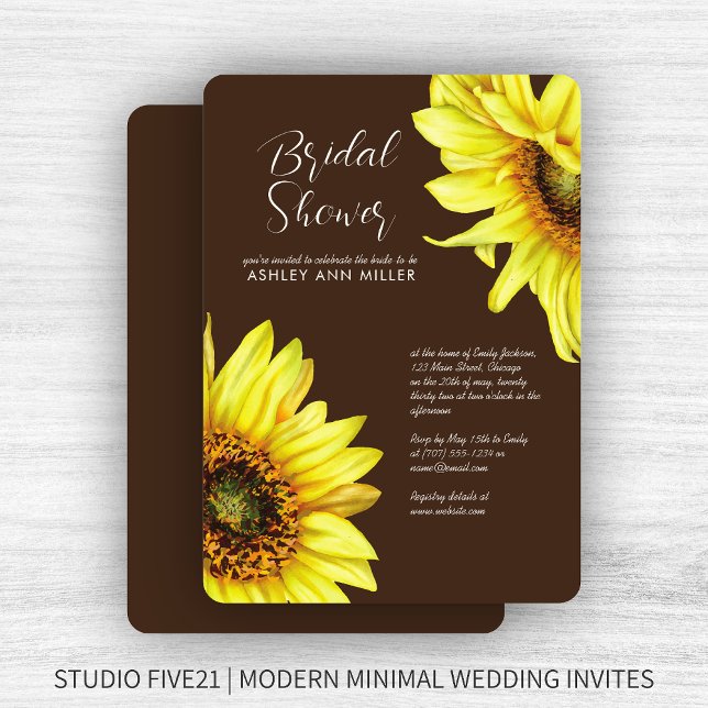 Invitación Elegante acuarela Sunflower Brown Wedflower Shower (Subido por el creador)
