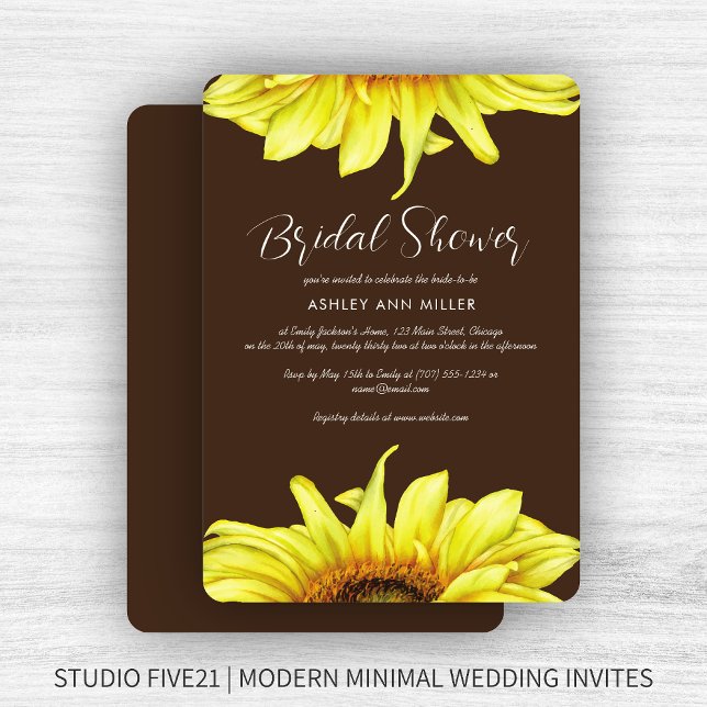 Invitación Elegante acuarela Sunflower Brown Wedflower Shower (Subido por el creador)