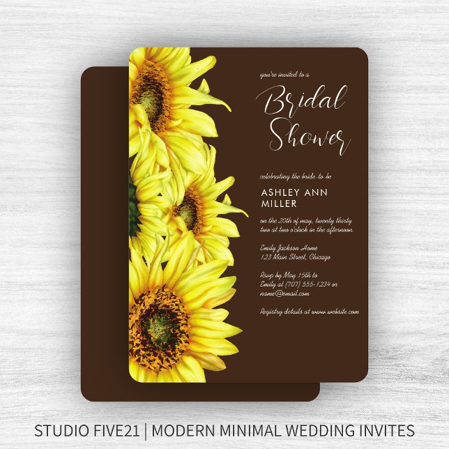 Invitación Elegante acuarela Sunflower Brown Wedflower Shower (Subido por el creador)
