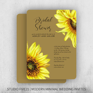 Invitación Elegante acuarela Sunflower Dorada Wedding Ducha
