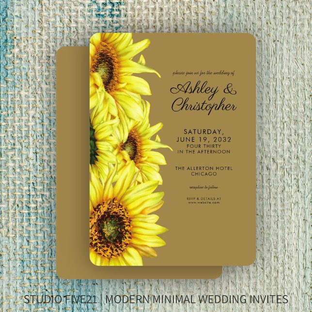 Invitación Elegante acuarela Sunflower Gold Boda (Subido por el creador)