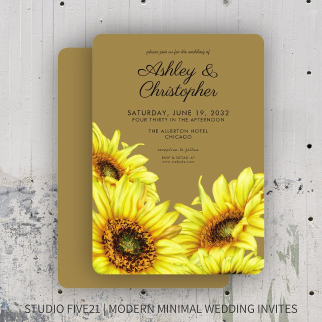 Invitación Elegante acuarela Sunflower Gold Boda (Subido por el creador)