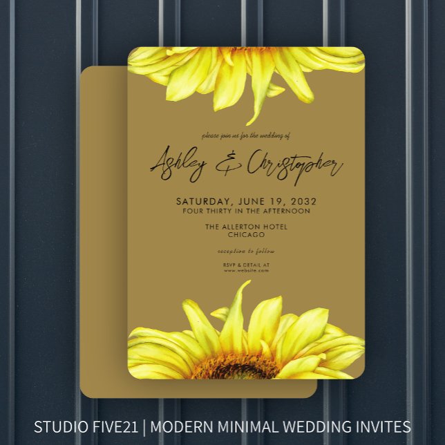 Invitación Elegante acuarela Sunflower Gold Boda (Subido por el creador)