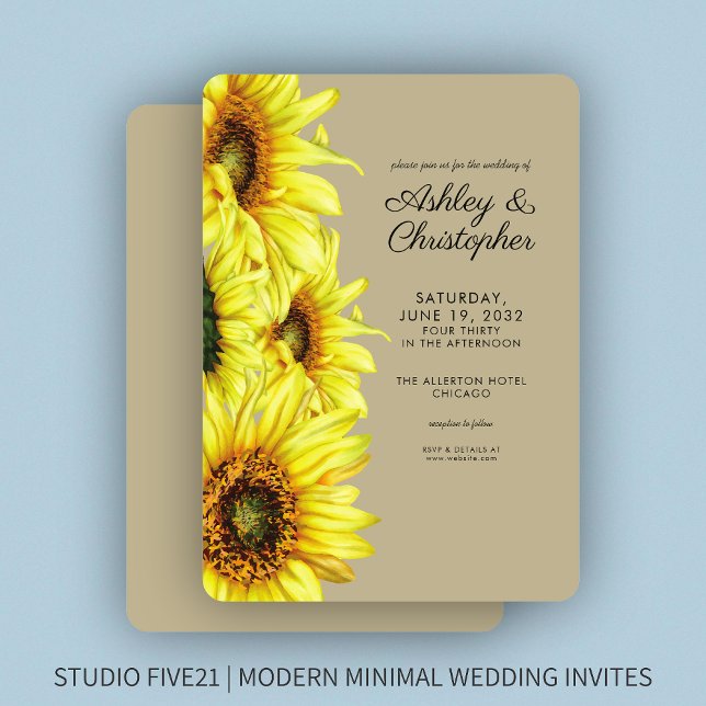 Invitación Elegante acuarela Sunflower Khaki Boda (Subido por el creador)