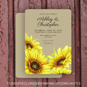 Invitación Elegante acuarela Sunflower Khaki Boda