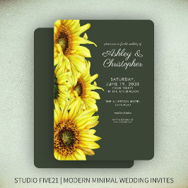 Invitación Elegante acuarela Sunflower Moss Green Boda