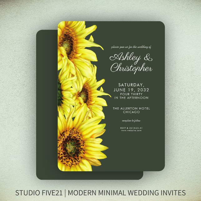 Invitación Elegante acuarela Sunflower Moss Green Boda (Subido por el creador)