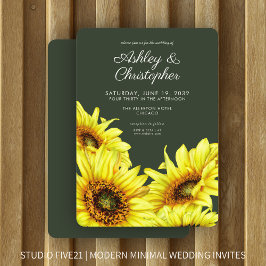 Invitación Elegante acuarela Sunflower Moss Green Boda