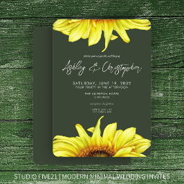 Invitación Elegante acuarela Sunflower Moss Green Boda