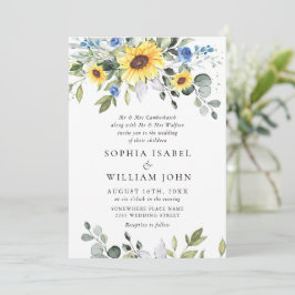 Invitación Elegante acuarela Sunflowers Eucalyptus Boda