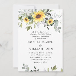 Invitación Elegante acuarela Sunflowers Eucalyptus Boda