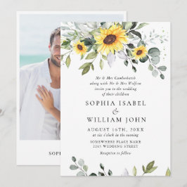 Invitación Elegante acuarela Sunflowers Eucalyptus Boda