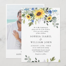 Invitación Elegante acuarela Sunflowers Eucalyptus Boda