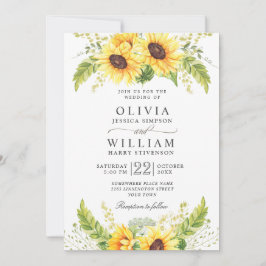 Invitación Elegante acuarela Sunflowers Eucalyptus Boda