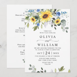 Invitación Elegante acuarela Sunflowers Eucalyptus Boda