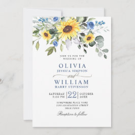 Invitación Elegante acuarela Sunflowers Eucalyptus Boda