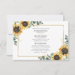 Invitación Elegante acuarela Sunflowers Eucalyptus Boda