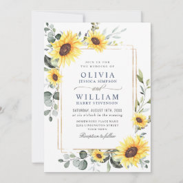 Invitación Elegante acuarela Sunflowers Eucalyptus Boda